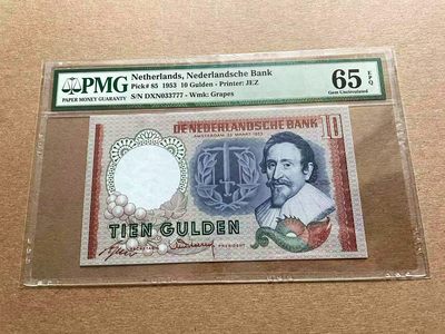 【Blue Auction】✨世界纸币精拍第399期【精】 【777豹子号】荷兰 1953年10盾 PMG65EPQ 