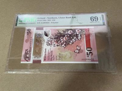 【Blue Auction】✨世界纸币精拍第399期【精】 【亚军分 AA冠千位小号】北爱尔兰 2021年50镑 PMG69EPQ 近满分