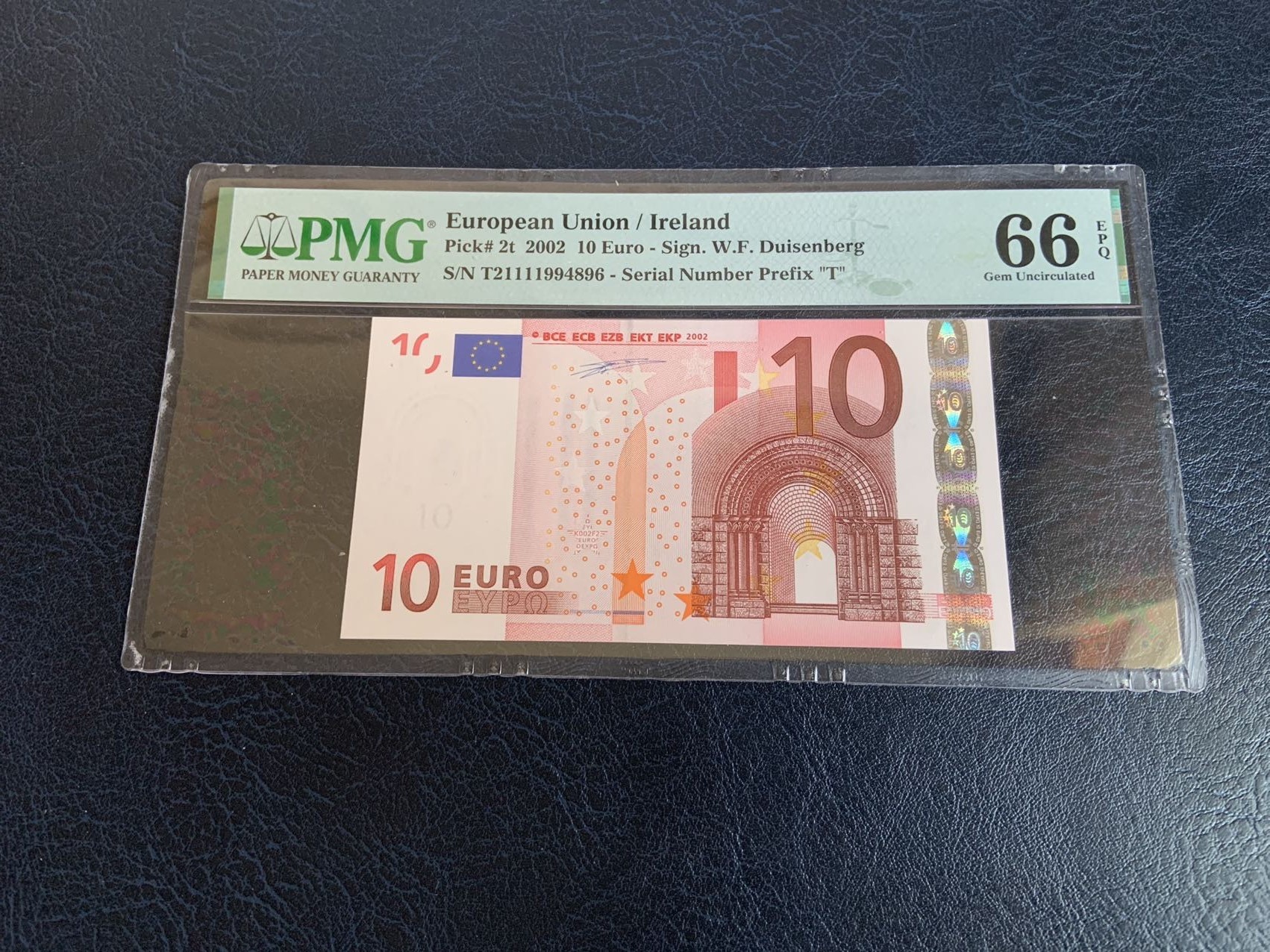 收藏联盟Quantum Auction 第307期拍卖  欧盟国家爱尔兰2002年10欧元 PMG66 第一签名稀少 狮子号身 