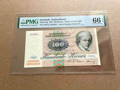 【Blue Auction】✨世界纸币精拍第399期【精】 【无47】丹麦 1997年100克朗 PMG66EPQ 