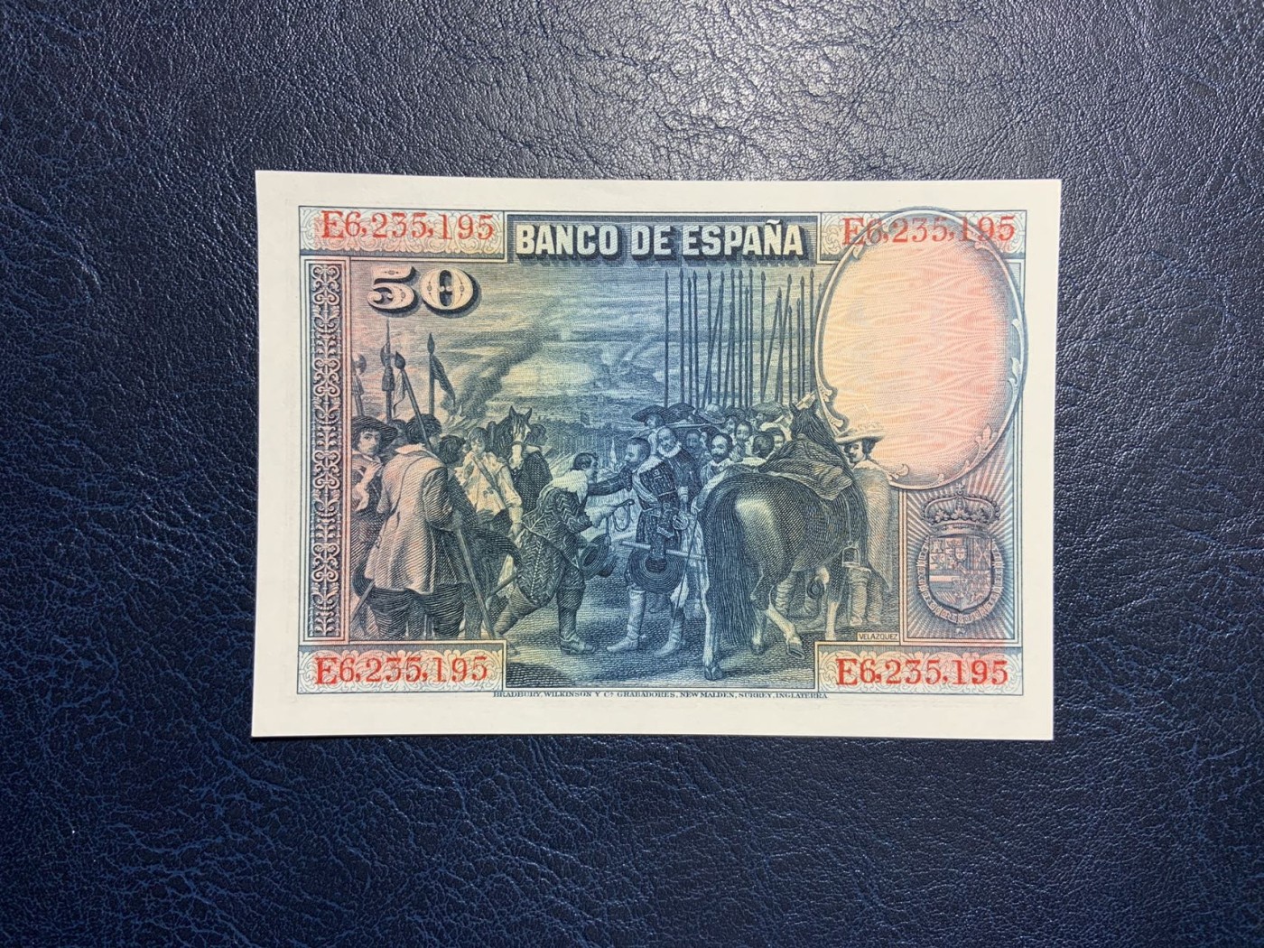 收藏联盟Quantum Auction 第307期拍卖  西班牙1928年50比塞塔 品相UNC 角有瑕疵 号码无4