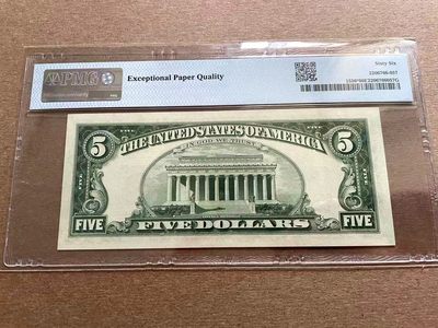 【Blue Auction】✨世界纸币精拍第399期【精】 【补号 无47】美国 1963年5美金 PMG66EPQ 