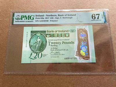 【Blue Auction】✨世界纸币精拍第399期【精】 【AA】北爱尔兰 2017年20镑 PMG67EPQ