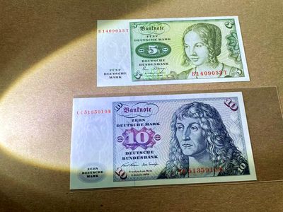 【Blue Auction】✨世界纸币精拍第399期【精】 【一组2张 包含无47】德国 1970-80年5-10马克 全新UNC