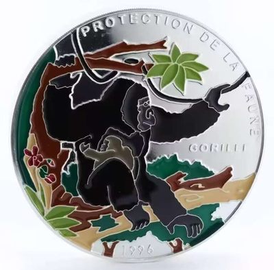 【海寕潮】拍卖第九十六期【年前狂欢节第一场】 - 【海寧潮】贝宁1997年珍稀保护动物系列大猩猩1公斤纪念彩银币带证书，有丝痕，国外64分的售价1495美金！！！！！银价大致5800元了，最后一枚