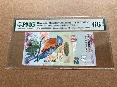 【Blue Auction】✨世界纸币精拍第399期【精】 【获奖钞 洋葱冠样钞】百慕大 2009年2元 PMG66EPQ 蓝鸟