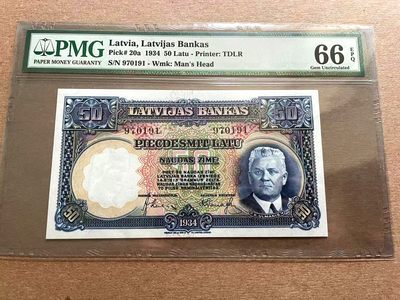 【Blue Auction】✨世界纸币精拍第399期【精】 拉脱维亚 1934年50拉图 PMG66EPQ 