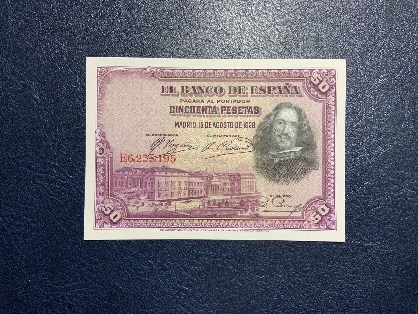 收藏联盟Quantum Auction 第307期拍卖  西班牙1928年50比塞塔 品相UNC 角有瑕疵 号码无4