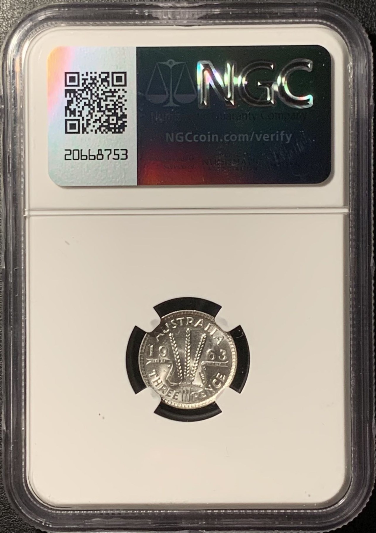 紫瑗钱币——第326期拍卖 澳大利亚 1963年 伊丽莎白二世 3便士 银币 NGC MS64