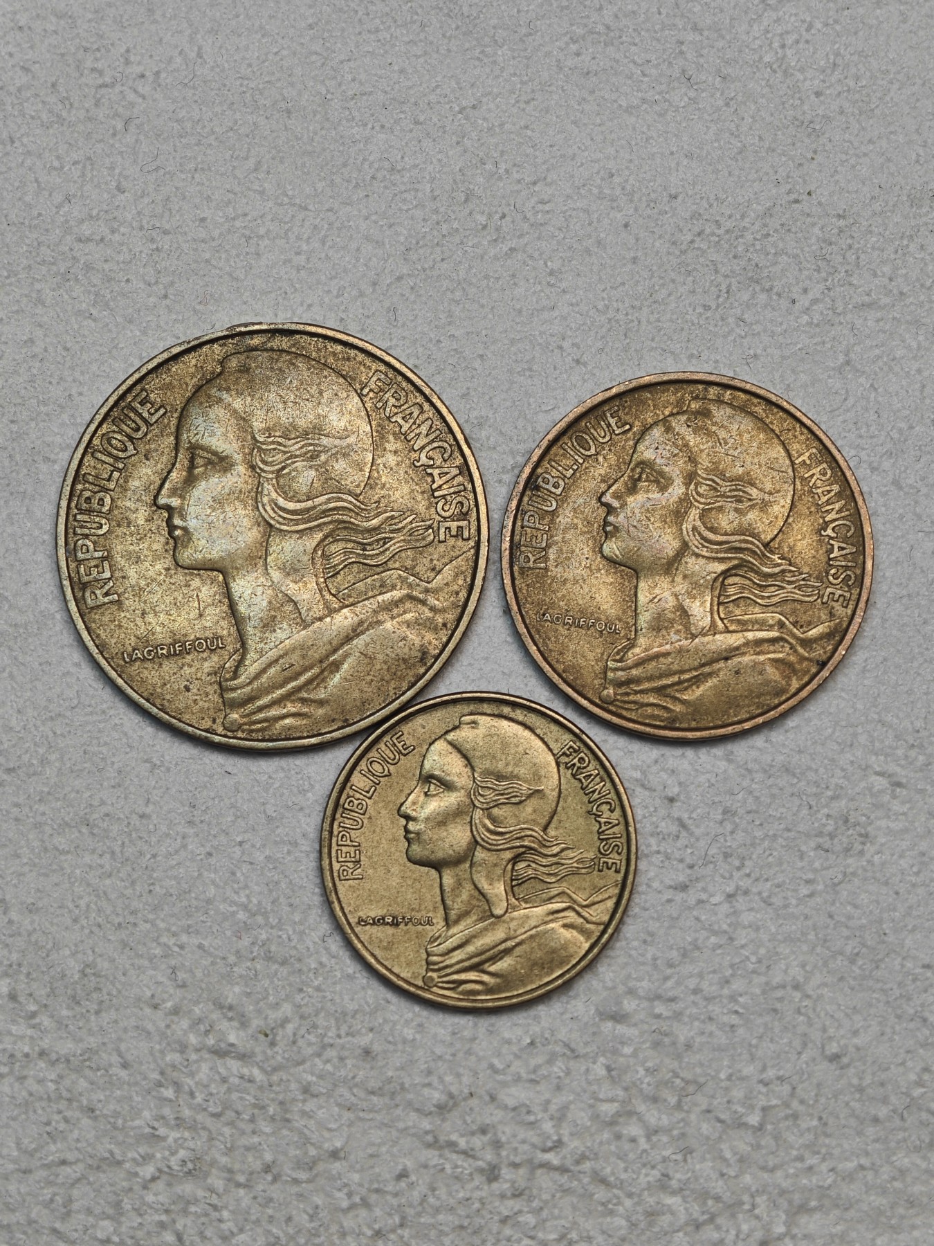 外国硬币收藏店第3期 法国女神20、10、5生丁铜币3枚