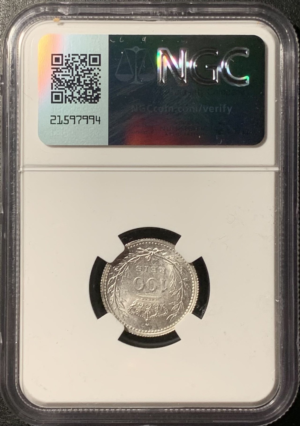 紫瑗钱币——第326期拍卖 葡萄牙 1910年 曼努埃尔二世 100瑞斯 银币 NGC UNC Detail