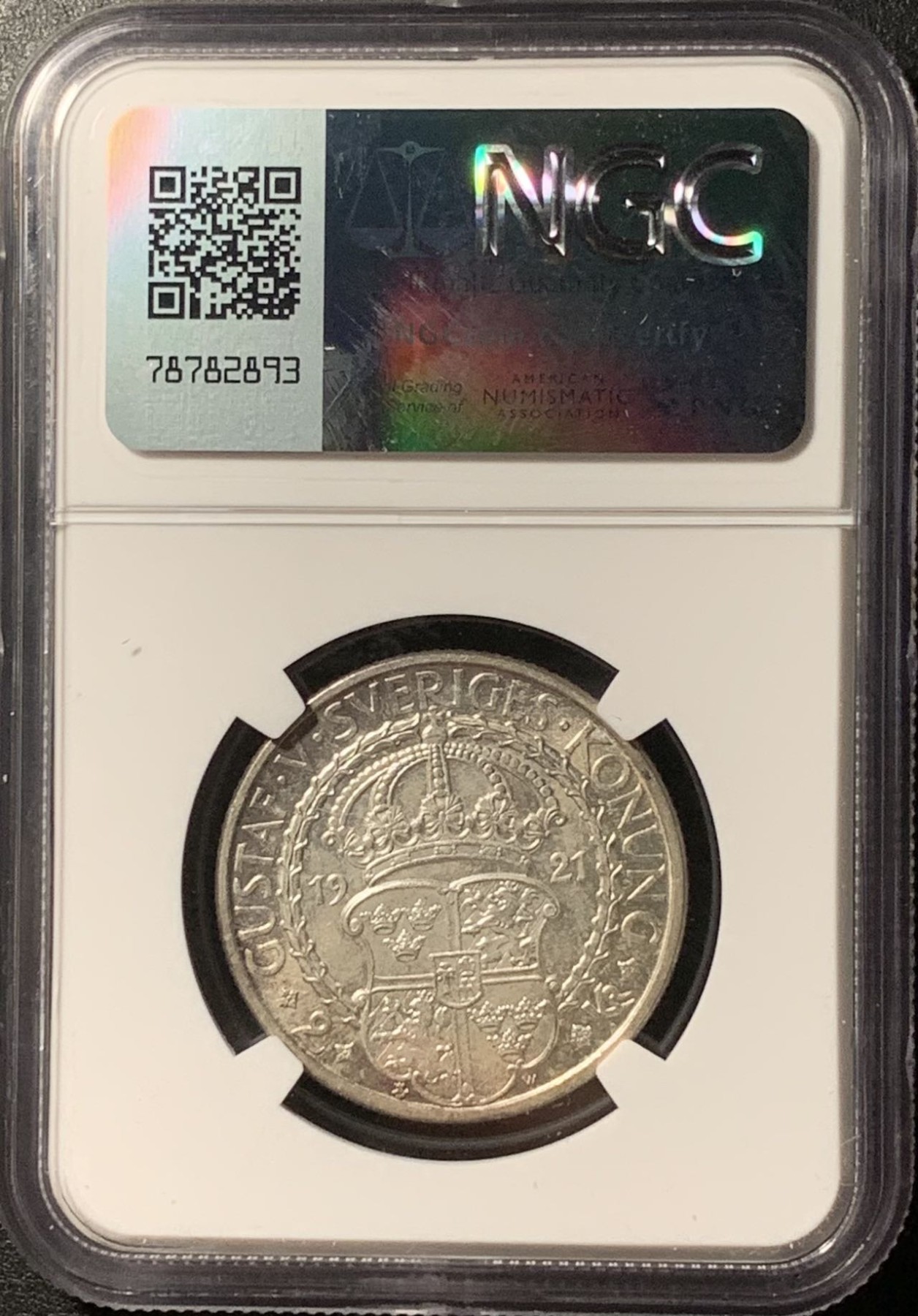 紫瑗钱币——第326期拍卖 瑞典 1921年 政治自由400周年 2克朗 银币 NGC MS64 五彩
