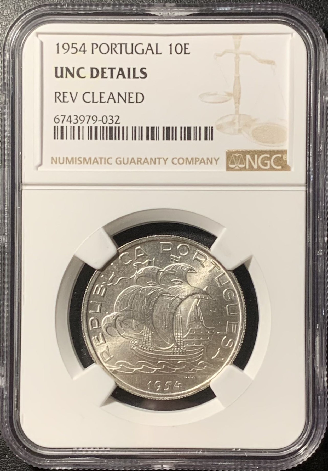 紫瑗钱币——第326期拍卖 葡萄牙 1955年 帆船 10埃斯库多 银币 NGC UNC
