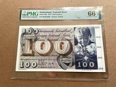 【Blue Auction】✨世界纸币精拍第399期【精】 【99A 无47】瑞士 1973年100法郎 圣马丁割袍 PMG66EPQ 大票幅 