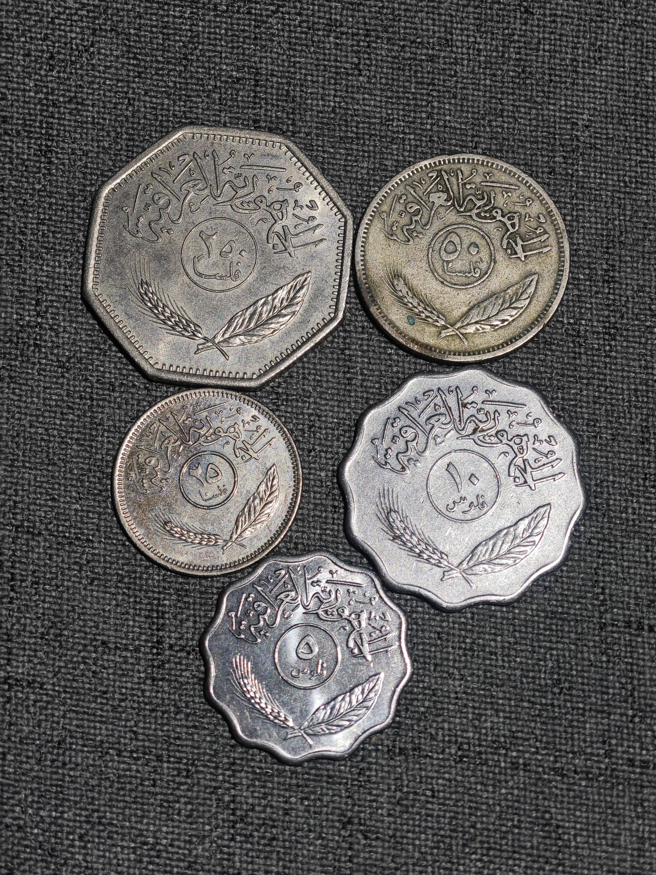 外国硬币收藏店第3期 伊拉克椰枣树250、50、20、10、5费尔5枚