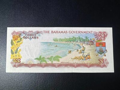 【Blue Auction】✨世界纸币精拍第399期【精】 【初版A冠无47】巴哈马 1965年 3元 彩背 女王 全新UNC