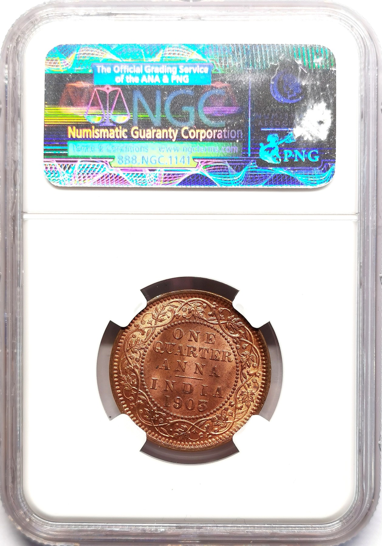 凡希社世界钱币微拍第二百五十六期 1903英属印度爱七1/4安那铜币NGC-MS64