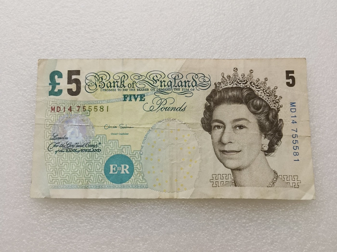 全场一元起拍 各国纸币专场 第43期 英国2002年5镑纸币 豹子号 755581