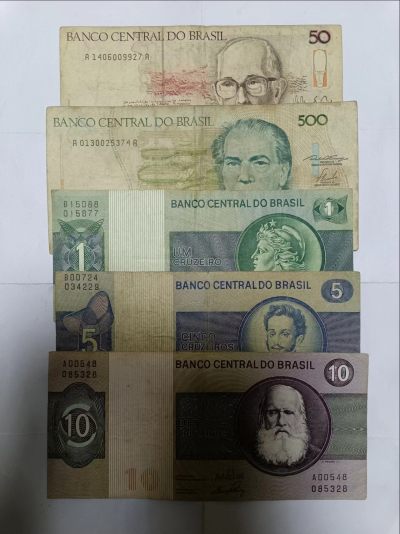 【20231204】非全新纸币第九十五场 - 巴西5张纸币，有裂缝和字迹