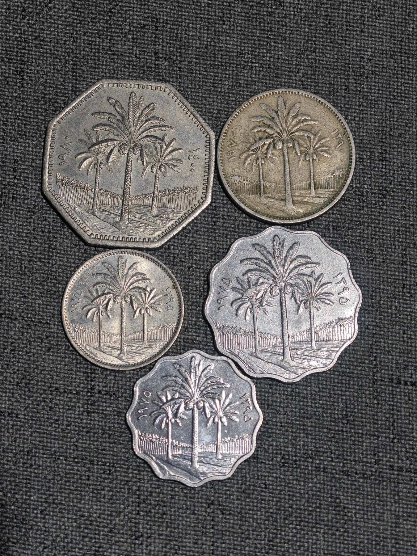 外国硬币收藏店第3期 伊拉克椰枣树250、50、20、10、5费尔5枚