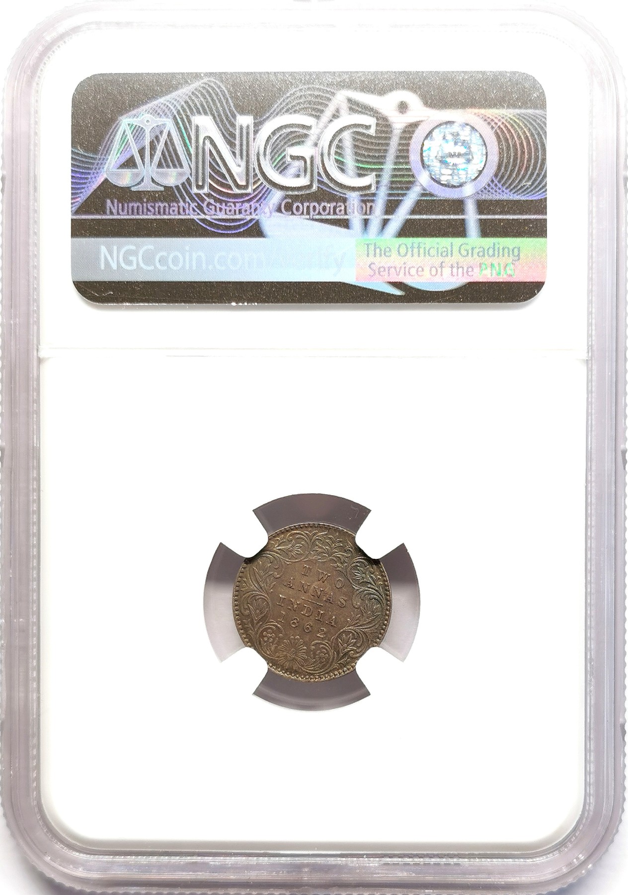 凡希社世界钱币微拍第二百五十六期 1862英属印度小维2安那银币NGC-MS64五彩极佳！