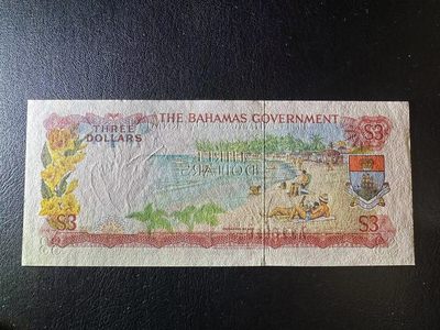 【Blue Auction】✨世界纸币精拍第399期【精】 【初版A冠无47】巴哈马 1965年 3元 彩背 女王 全新UNC