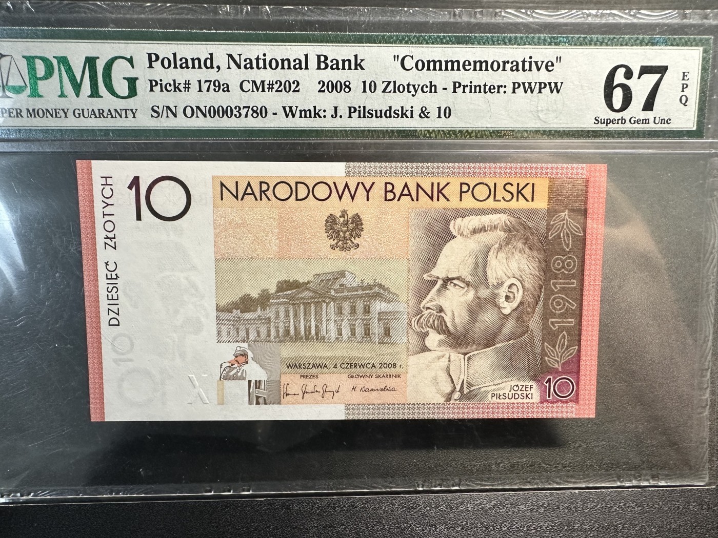 《外钞收藏家》第三百三十一期 2008年波兰10 PMG67 纪念钞 千位号