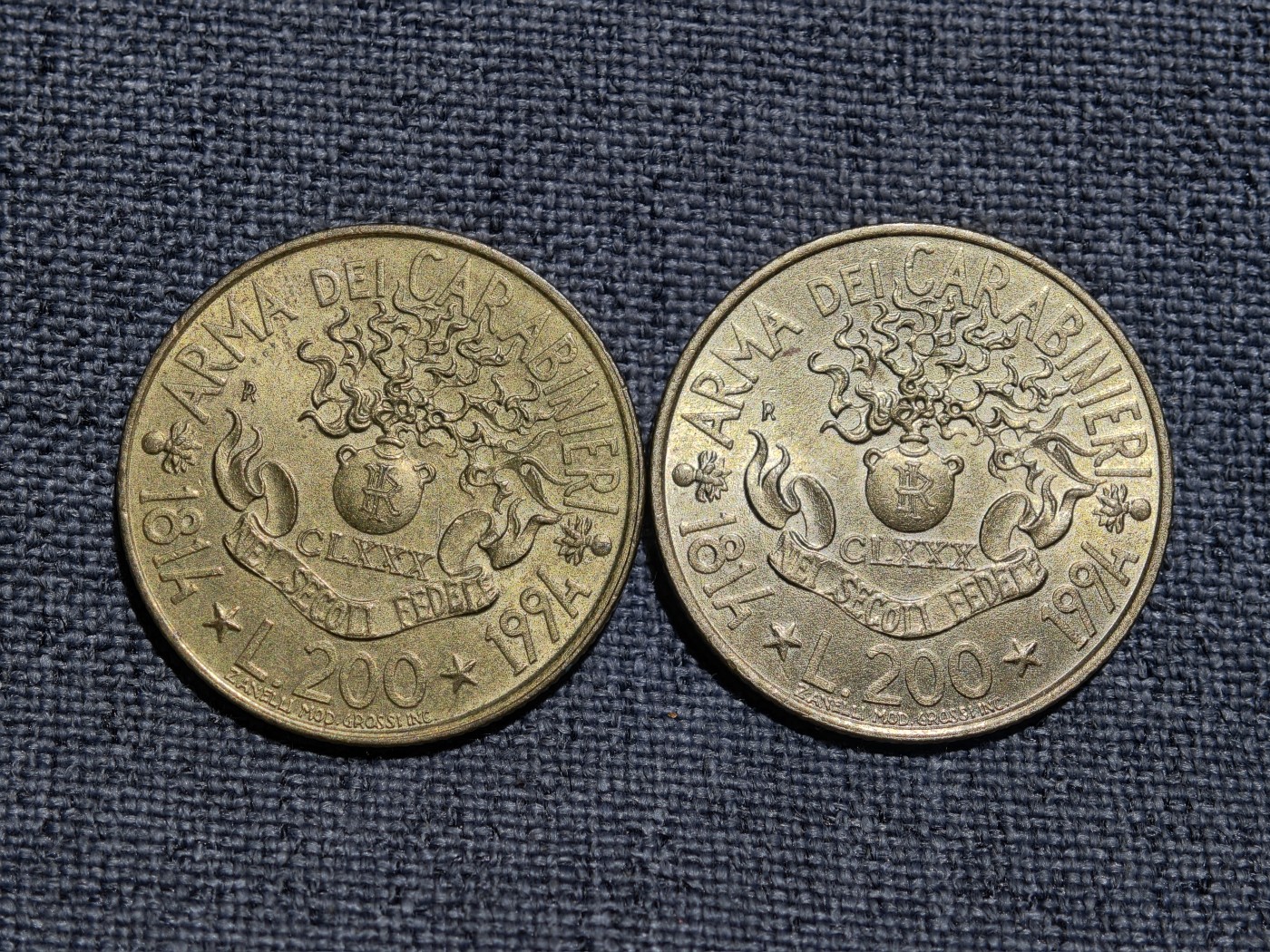 外国硬币收藏店第3期 意大利1994年国家宪兵成立180年200里拉纪念币