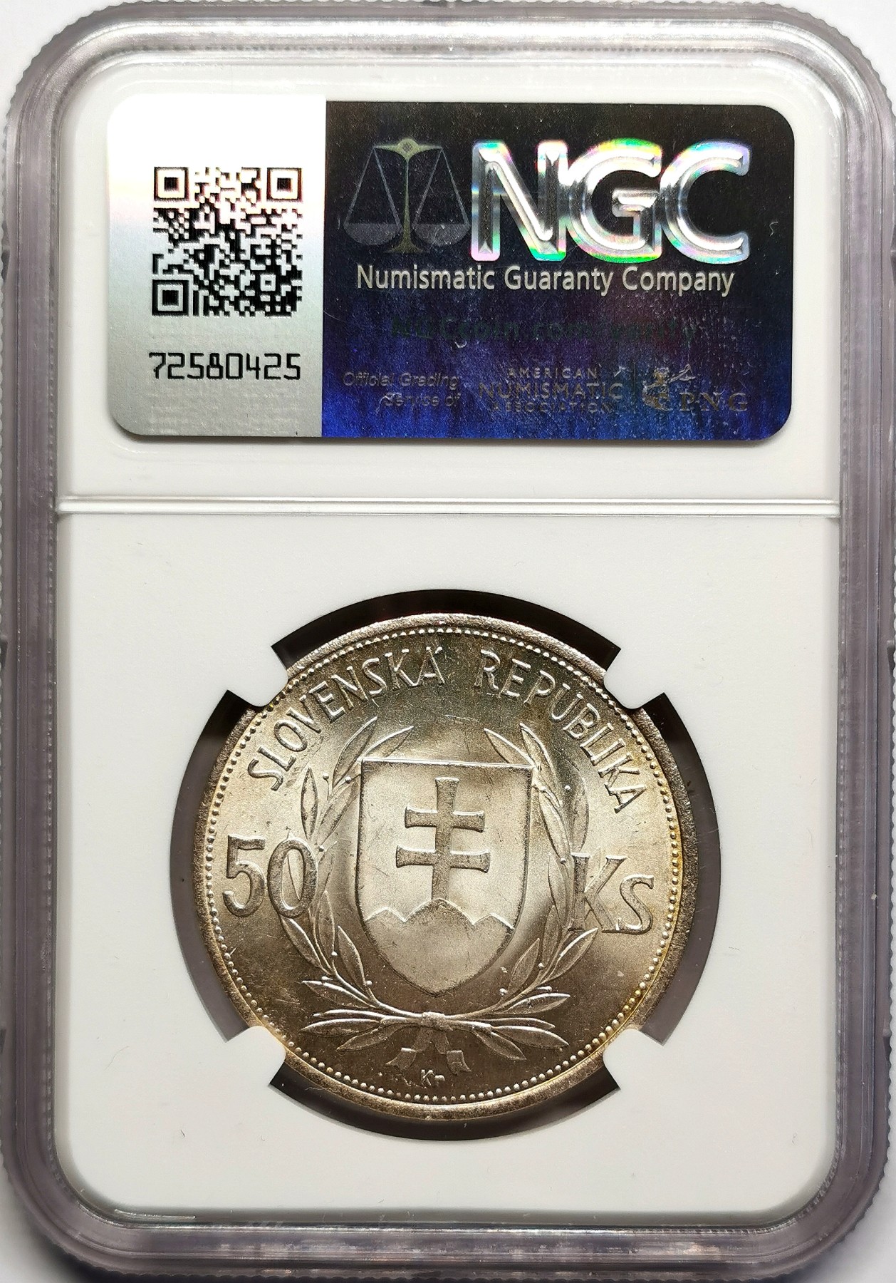 凡希社世界钱币微拍第二百五十六期 1944斯洛伐克独立纪念50K银币NGC-MS63
