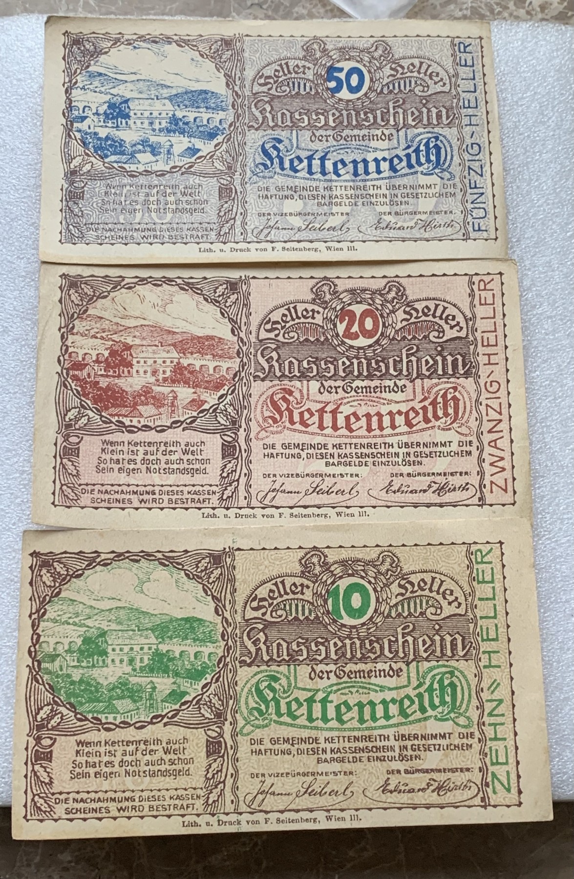 瓶子🏺散币纸币第3期  奥地利1920年10-20-50德紧纸币3张