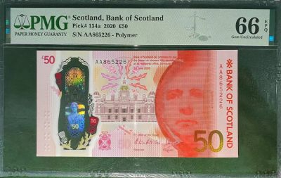 《外钞收藏家》第三百一十八期 - PMG66 苏格兰50镑 2020年 塑料钞 AA冠 无47