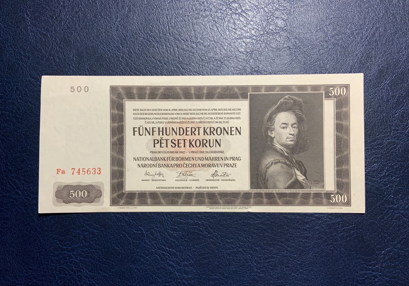 收藏联盟Quantum Auction 第308期拍卖  波西米亚和摩拉维亚1942年500克朗 品相UNC- 实票
