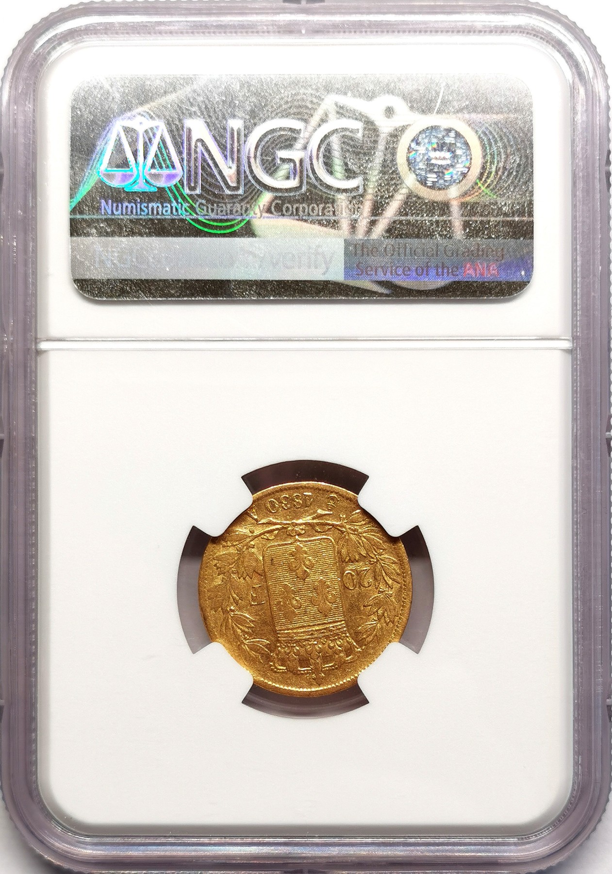 凡希社世界钱币微拍第二百五十六期 1830A法国查理十世20法郎金币NGC-XF45