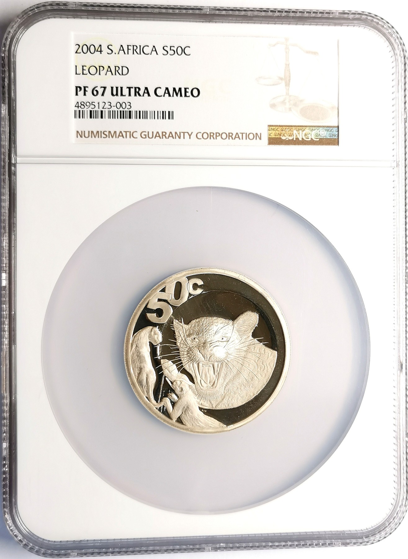 凡希社世界钱币微拍第二百五十六期 2004南非豹子50分2盎司大银精铸NGC-PF67UC