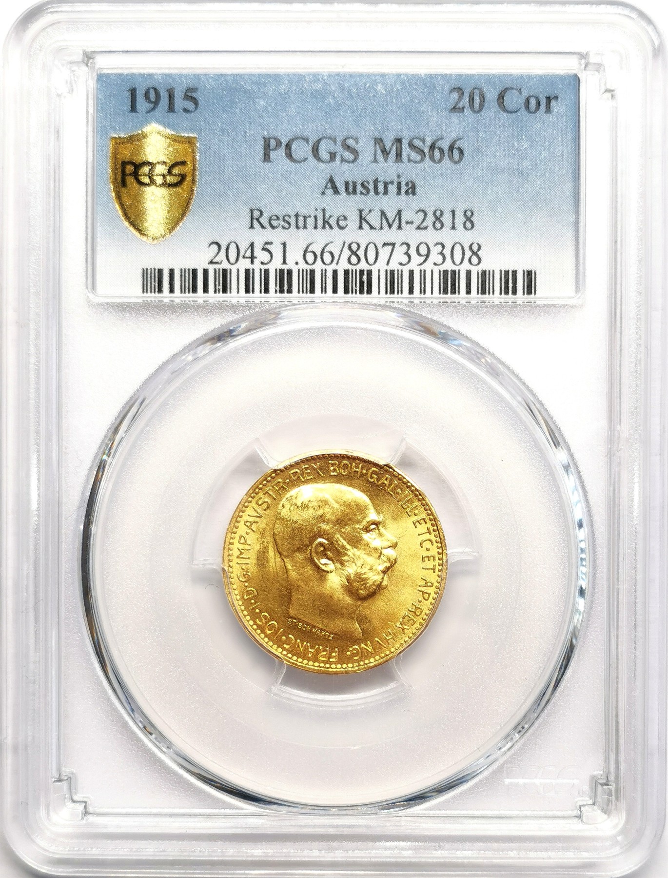 凡希社世界钱币微拍第二百五十六期 1915奥地利20科罗纳金币PCGS-MS66