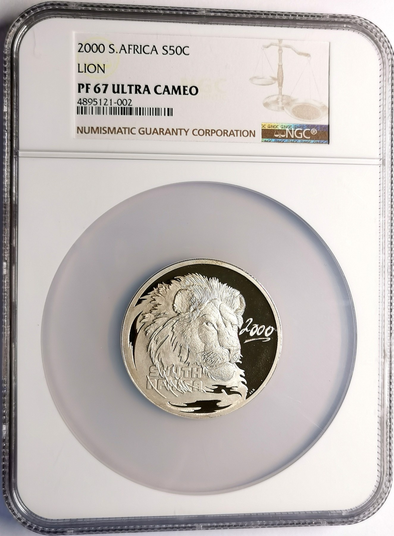 凡希社世界钱币微拍第二百五十六期 2000南非狮子50分2盎司大银精铸NGC-PF67UC