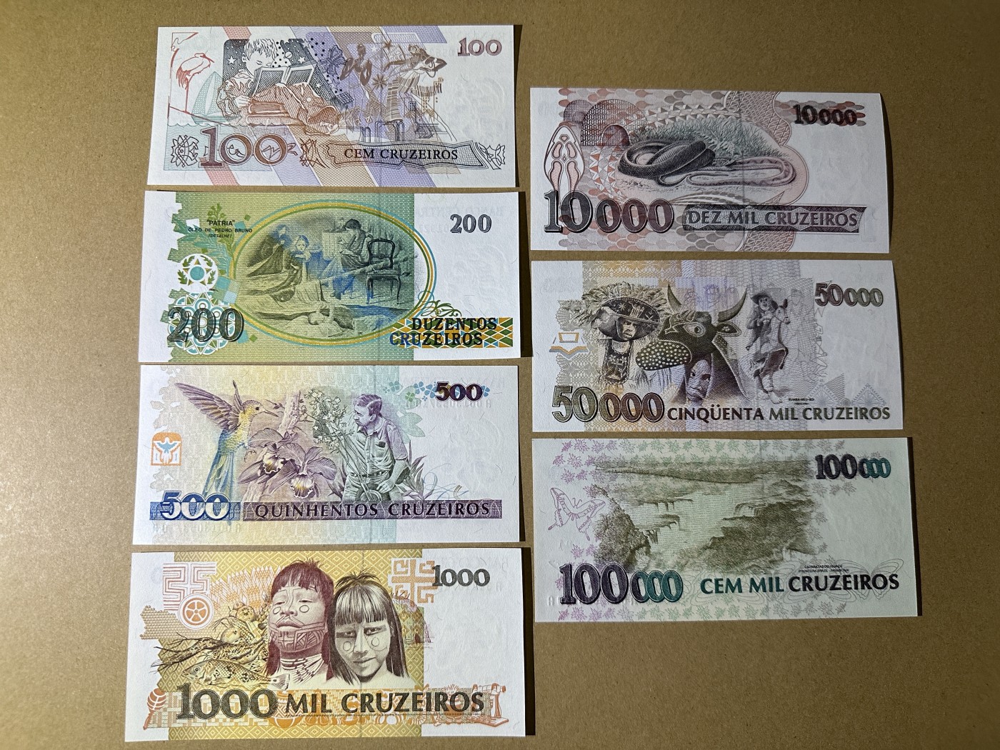 《张总收藏》128期-精品裸币专场 巴西100-100000克鲁塞罗7张 UNC 1990-1993年版 全无4