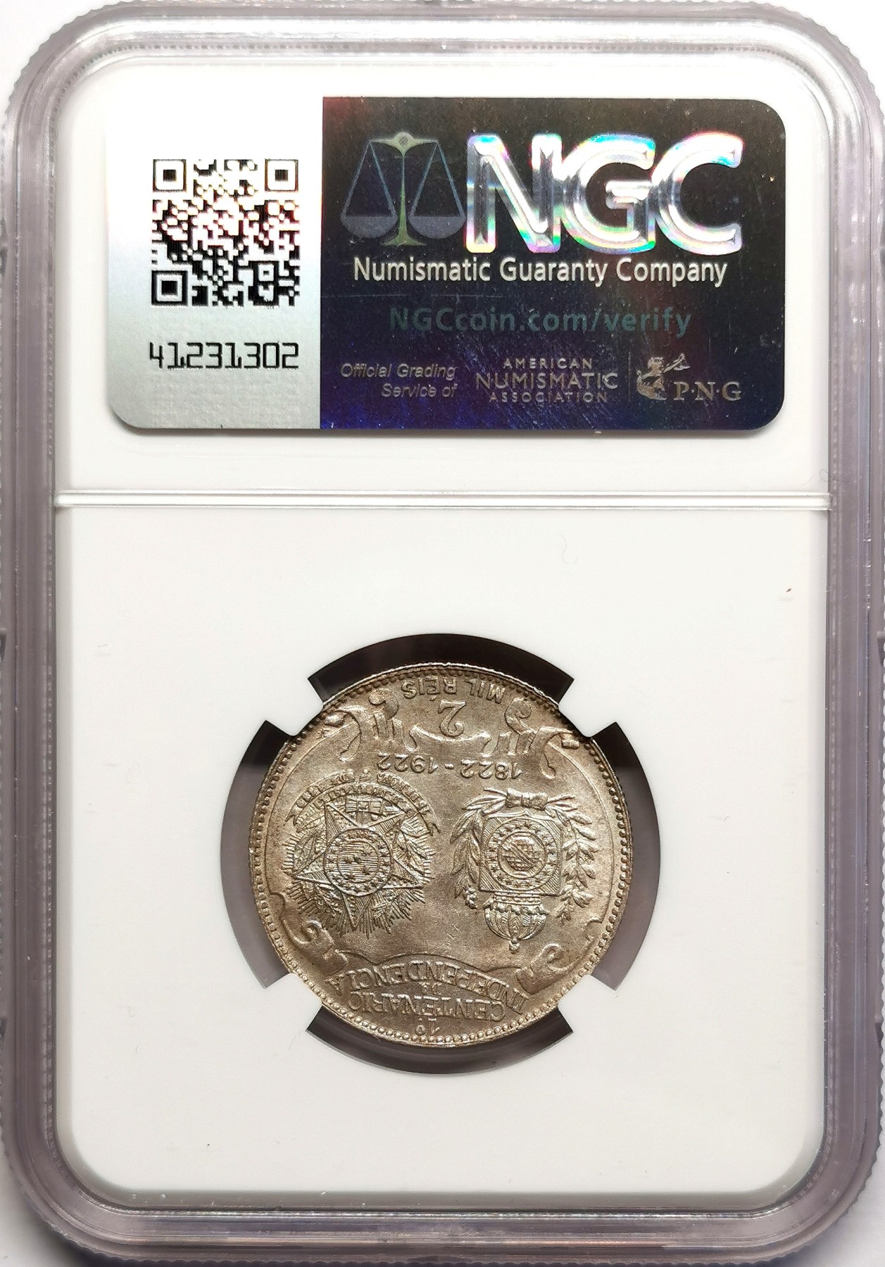 凡希社世界钱币微拍第二百五十六期 1923巴西独立百年500R纪念银币NGC-MS64