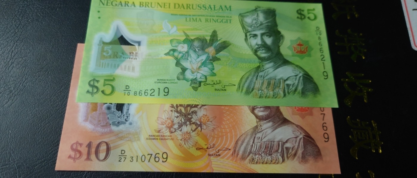 【世界钱币】精选微拍第87期暨2023年第三十四期 裸钞专场 文莱5+10林吉特 全新绝品尾9