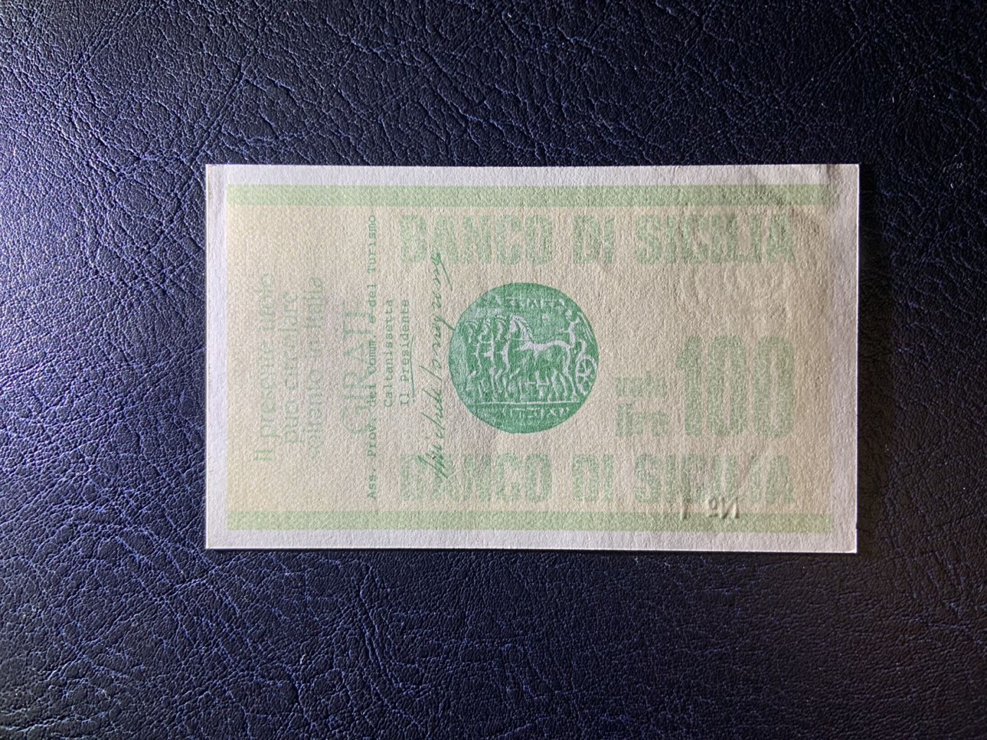 收藏联盟Quantum Auction 第308期拍卖  意大利西西里岛1977年100里拉紧急币 品相UNC- 