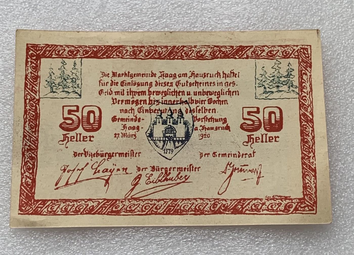 瓶子🏺散币纸币第3期  德紧奥地利1920年50赫勒纸币