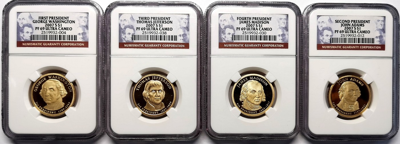 凡希社世界钱币微拍第二百五十六期 2007美国总统纪念壹元四枚套NGC-PF69UC
