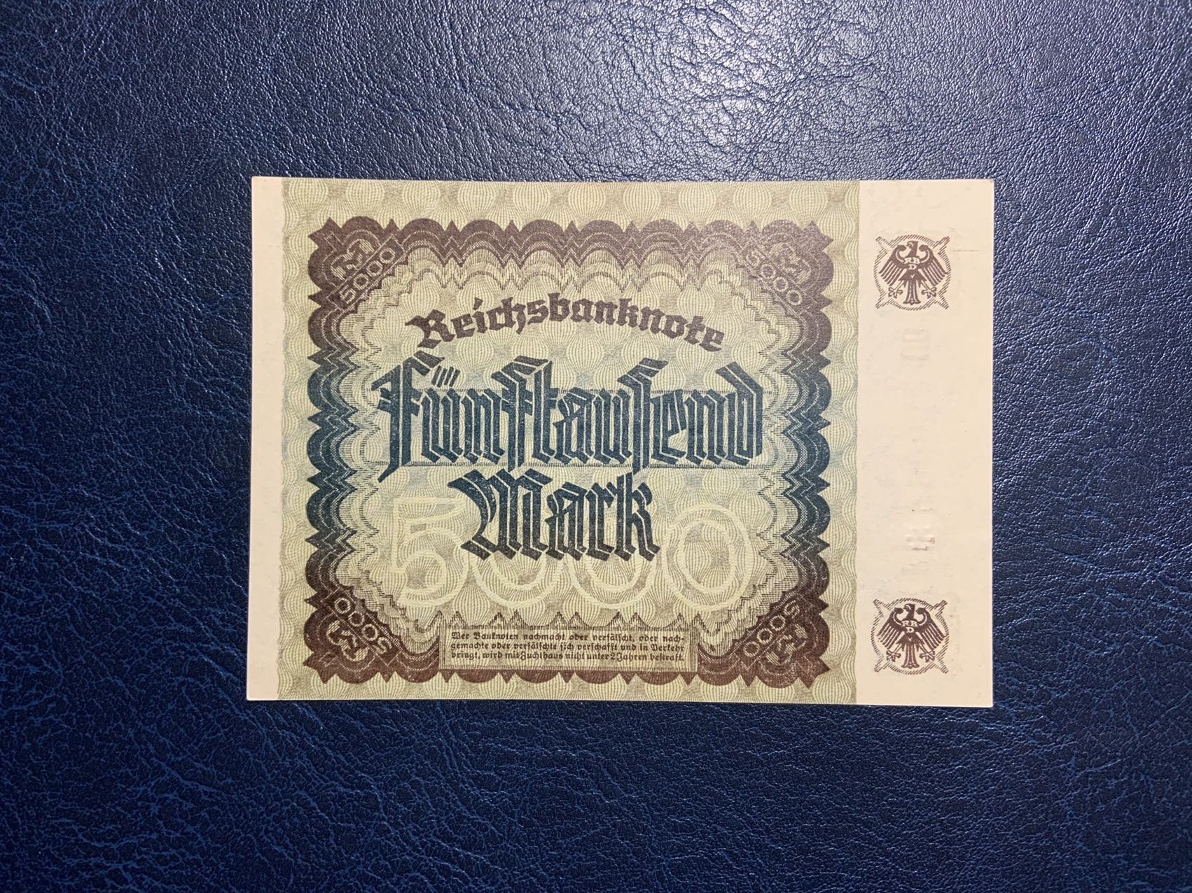 收藏联盟Quantum Auction 第308期拍卖  德国1922年5000马克 品相UNC- 稀少星补号 丢勒画作