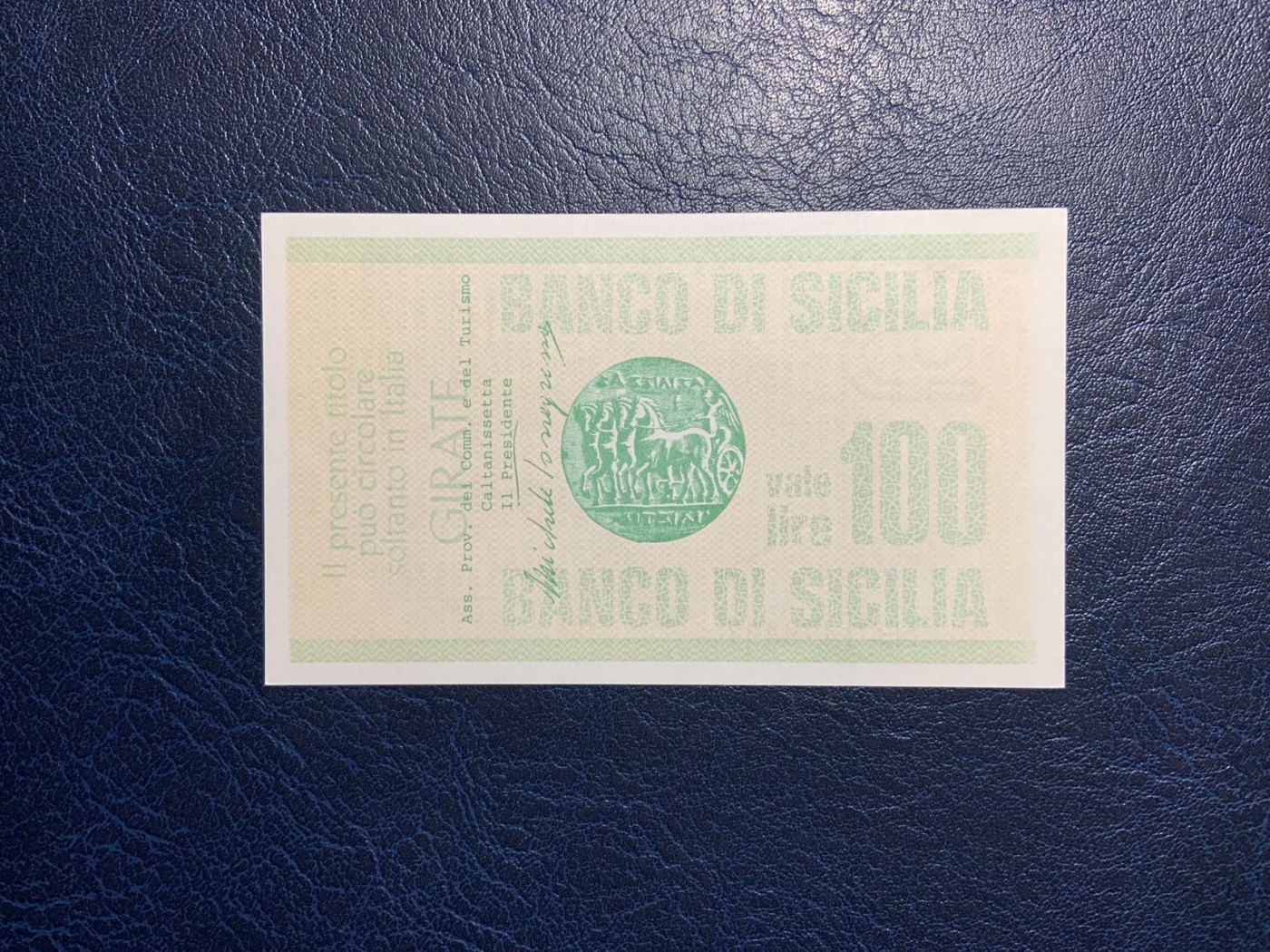 收藏联盟Quantum Auction 第308期拍卖  意大利西西里岛1977年100里拉紧急币 品相UNC- 