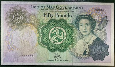 《外钞收藏家》第三百一十八期 - 全新UNC 马恩岛50镑 1983年 无47 倒置号
