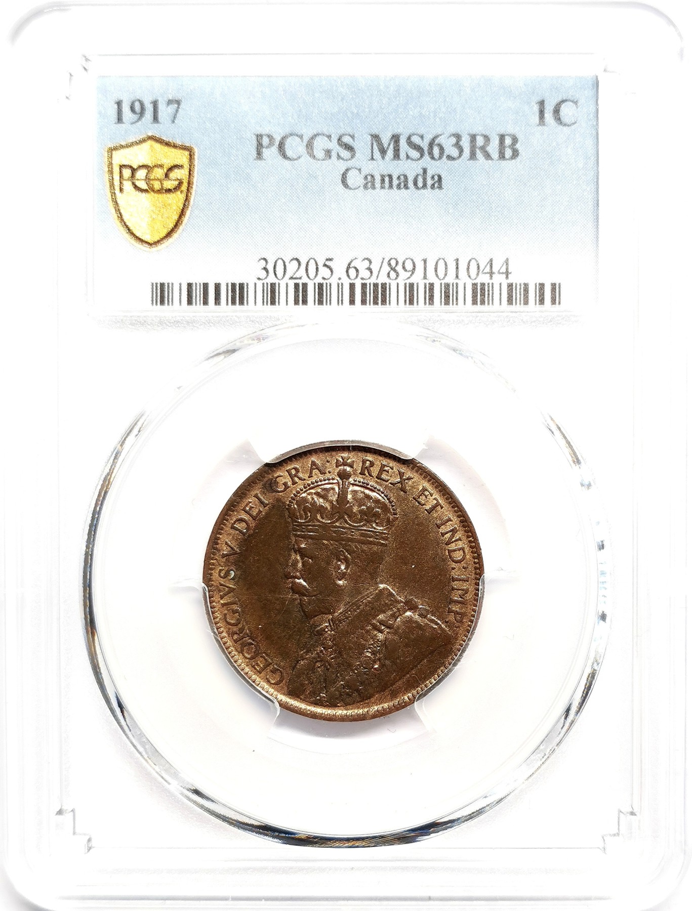 凡希社世界钱币微拍第二百五十六期 1917英属加拿大乔五一分铜币PCGS-MS63