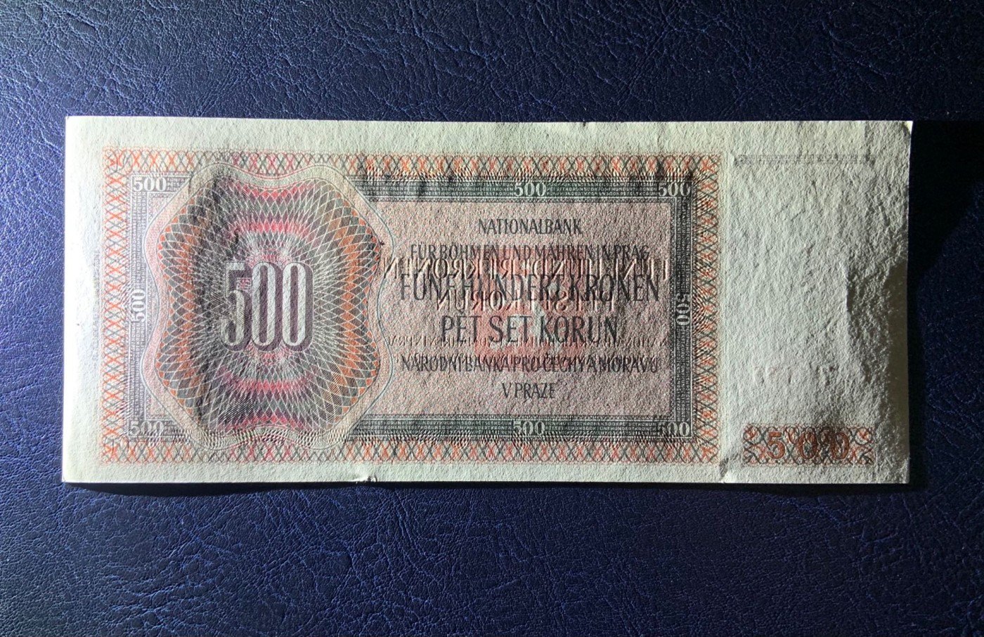 收藏联盟Quantum Auction 第308期拍卖  波西米亚和摩拉维亚1942年500克朗 品相UNC- 实票