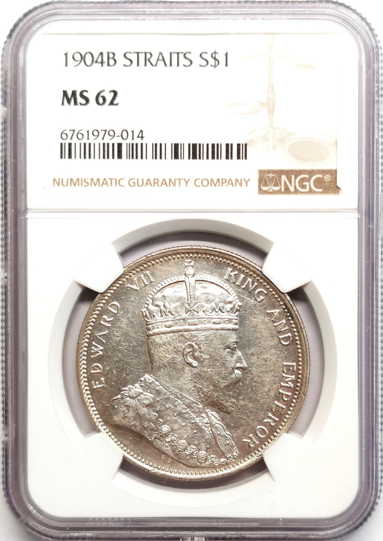 凡希社世界钱币微拍第二百五十六期 荐！1904B海峡殖民地爱七壹元大样NGC-MS62银光充沛！