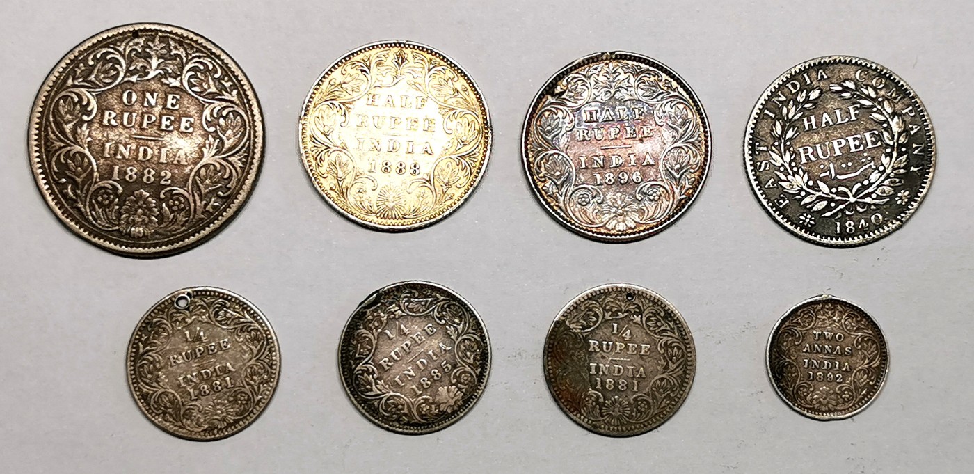 凡希社世界钱币微拍第二百五十六期 英属印度小维银币八枚一组 品相有缺陷