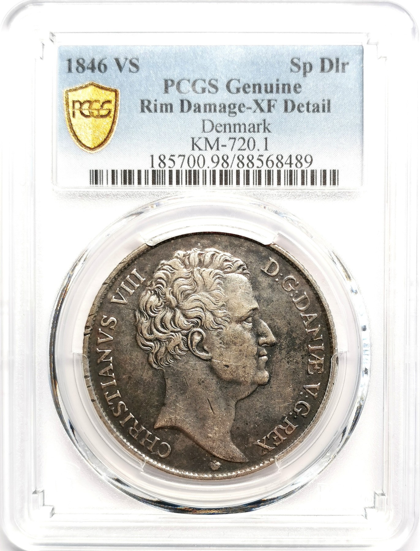 凡希社世界钱币微拍第二百五十六期 1846丹麦克里斯蒂安八世SPECIDALER大银PCGS-XFD